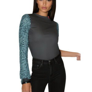 Boutique Womens Bodysuit Medium Long Sleeve Sequins Ribbed Knit Top